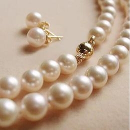 Genuine 8-9mm white freshwater cultured pearl necklace earring jewelry set 18inch