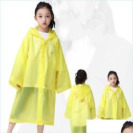 Raincoats Child Hooded Tour Must Poncho Rainwears Non Disposable Plastic Clear Pure Colours Thickening Raincoats Buttons Rain Wear Re Dhryo