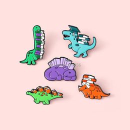Pins Brooches Cartoon Dinosaur With Books Brooch Pins Enamel Animal Lapel Pin Brooches For Women Men Top Dress Co Fashion Jewelry D Dhokz