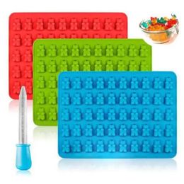 50 Holes Bear Silicone Candys Moulds Bears Shaped Soft Chocolate Mould With Droppers Ice Cube Tray Mold Dropper Sweet Candy Molds