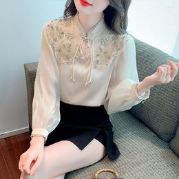 Women's T Shirts Chikichi Satin Shirt Women2022 Autumn Luxury Heavy Industry Embroidery Three-dimensional Beading Long-sleeved Tops