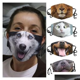Designer Masks Masks 3Dprint Funny Face Mask Protective Earhanging Ering Animal Print Washable Reusable Mouth Adt Unisex Design Mas Dhxen
