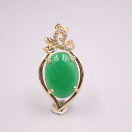 Pendant Necklaces 18K GP With Green Jade Jadeite Blessing Ellipse Zircon 35 17mm Gift