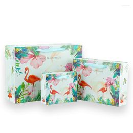 Gift Wrap 20pcs/lot Style Flamingo Printing Paper Bag White Card Color Film Coated Widen Portable Shopping Bags