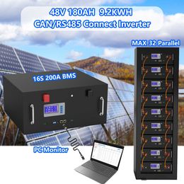 48V 180AH 200AH LiFePO4 Battery Pack 51.2V 9.2KWH 32 Parellel 6000 Cycle Lithium Ion 200A BMS With CAN RS485 For Solar