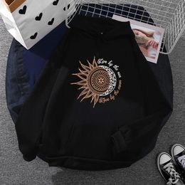 Gym Clothing Women's Sun Moon Letter Printed Hoodies Long Sleeve Top Loose Hooded Sweatshirt With Large Front Pocket Sweatshirts Moletom