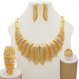 Necklace Earrings Set Jewelry For Women Nigerian Wedding Dubai Gold Color African Big Long Jewellery