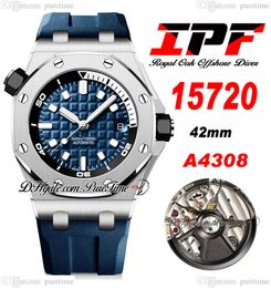 IPF 1572 Diver A4308 Automatic Mens Watch 42mm Steel Case Blue Textured Dial Stick Markers Rubber Strap Super Edition Watches Puretime D4
