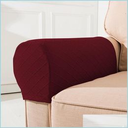 Chair Covers 2Pcs Set Cloth Handrail Er Lattices Solid Color Chair Armrest Case Sofa Thickening Non Slip Protective Sleeve Couch Dec Dho8N