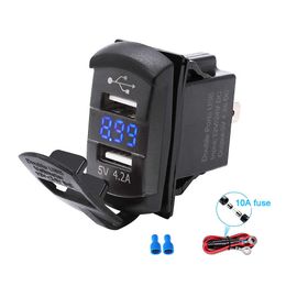 Universal Car USB Charger 12V 24V 4.2A Voltage Display Waterproof Dual Ports Auto Adapter Phone Charger For Iphone Huawei Xiaomi