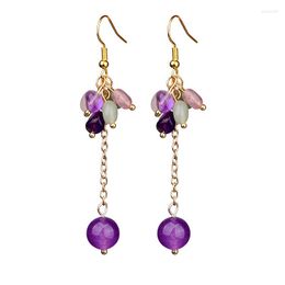 Dangle Earrings Purple Jade Beaded Amulet Jewellery 925 Silver Carved Gift Gemstone Women Talismans Charm Stone Chinese Real Natural