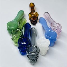 Colourful Skull Smoking Pipe 4.1 Inches Tobacco Pocket Spoon Glass Pipes About 10.5cm Length Easy To Carry