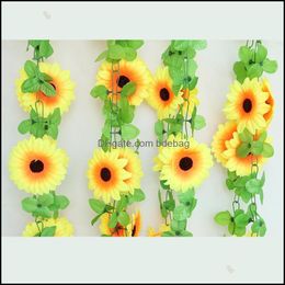 Decorative Flowers Wreaths Sunflower Decorate Artificial Flower Chain Shape Suspended Ceiling Plastic Fake Vines Simation Flowers Dhsya