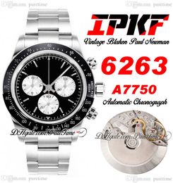 Paul Newman BLAKEN A7750 Automatic Chronograph Mens Watch IPKF 6263 Vintage Black Silver Dial Stick Oystersteel Bracelet ETA Super Edition Puretime E5