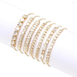 Charm Bracelets EYIKA Luxury Female White Zircon Bracelet Gold Color Round Square Pear Geometric Stone Tennis Chain Women Party Jewelry