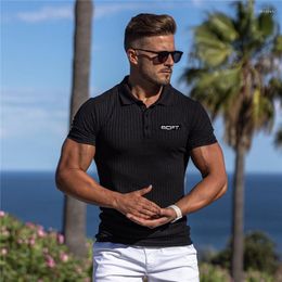 Men's Polos Summer Short Sleeve O-neck Buttons Tops Polo Shirt Gentleman Printed Knitted Shirts Mens Clothing