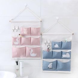 Storage Boxes Pink Printing 6 Pockets Wall Hanging Bag Waterproof Sundries Pouch Bedroom Simple Home Organiser