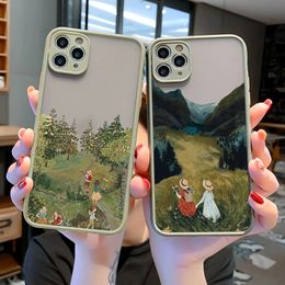 Cartoon Scenery Girl Phone Case For iphone 7 8 Plus SE2 14 13 11 12 Pro Max X XR XS MAX Hard Shockproof Cover Fundas