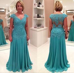Plus Size Mother Of The Bride Dresses A-line Cap Sleeves Chiffon Appliques Formal Groom Long Mother Dress For Wedding