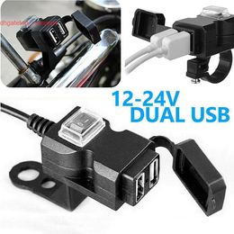 Motorcycle Handlebar 12V-24V Dual USB Port Charger Adapter Power Supply Socket Motorbike Accessories For IPhone Xiaomi Huawei