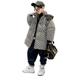 Down Coat Teen Boys Plaid Cotton Clothes Fashion Hooded Coats Winter Thickened Warm Tops Children's Clothing Snowsuit 8 9 10 12 14 Yrs 221125