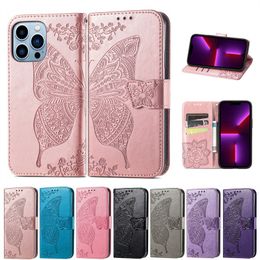 Wallet Butterfly Embossing Leather Case For iPhone 15 14 13 12 Pro Max 11 Pro samsung S23 S22 Holder Card Slots Flip Cover Stand Bag Cover