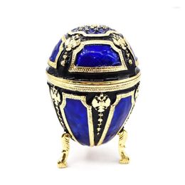 Jewelry Pouches F19D Egg Trinket Box With Hinged Classic Hand-Painted Enamel Ornaments Vintage Organizer For Home Decorations