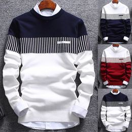 Men's Sweaters 1pc Fashion Men Colour Block Patchwork O Neck Long Sleeve Knitted Top Blouse Polyester Spandex Casual Warm 221125