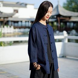 Women's Blouses Aransue 2022 Spring Outwear Retro Cotton Linen Hand Stitched Coil Button Shirt Women's Cardigan Coat Chinese Style Top