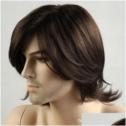 Synthetic Wigs Short Men Synthetic Wigs Natural Black Colour Wavy Hair Straight Mens Wig Heat Resistant Drop Delivery Products Dhjrc