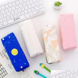 Pencil Bags Kawaii Canvas Pencil Zipper Bag Starry Lovely Sky Pen Case Students Stationery Pouch School Supplies Coin Purse No Penci Dhyi3