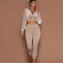 Women's Two Piece Pants Women's Women Tracksuit Long Sleeve Zipper Set Velvet Hoodies Short Top Sweatshirt Casual Sets 2022 Sports