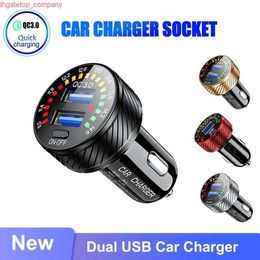 Car QC3.0 Dual USB Car Charger Fast Charging Power Adapter Cigarette Lighter Socket With Voltmeter Scale Display Switch Marquee Lamp