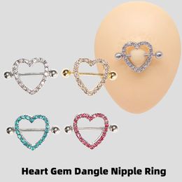 Kalp 2pcs Gem Songle meme ucu Yüzükler Zincir Meme Kalıcı Yüzük Gövde Takı Nipple Kalkanı Yüzük Mücevher Helix Piercing Barbell