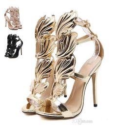 Flame Metal Leaf Wing Sandals High Heel Sandals Gold Nude Party Events Dimensioni da 35 a 404703526