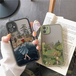New Cartoon Scenery Girl Phone Case For iphone 7 8 Plus SE2 14 13 11 12 Pro Max X XR XS MAX Hard Shockproof Cover Fundas