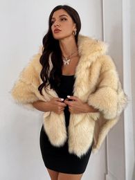Women's Fur FMFSSOM Autumn Winter Slimming Artificial Double Breasted Skin Colour Lapel Flocking European Long Sleeves Shrug Shawl