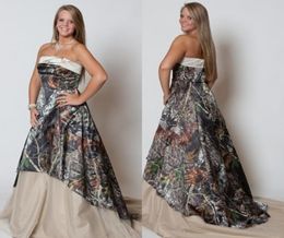Vintage Plus Size Brautkleider 2015 trägerloser Camo Forest Hochzeitskleider Stylish New Fashion Sweep Train Camo Print Brautkleid 5717302