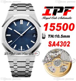 IPF 41mm 1550 SA4302 Automatic Mens Watch Ultra-thin 10.5mm Blue Textured Dial Stick Markers Stainless Steel Bracelet Super Edition Watches Puretime D4