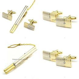 Cuff Link And Tie Clip Sets Crystal Tie Clip Cufflinks Set For Men Pin Cuff Links Bar Link Necktie Man Drop Delivery Jewelry Clasps Dhlft