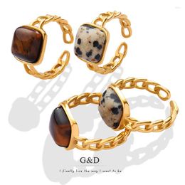 Cluster Rings G&D Vintage Natural Stone Opening For Women Bohemia Stainless Steel Gold Color Crystal Handmade Finger Jewelry Gift