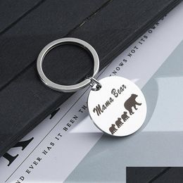 Key Rings Stainless Steel Papa Mama Bear Key Ring Animal Pattern Keychain Holders Hangs Father Monther Fashion Jewellery Drop Delivery Dhlsj