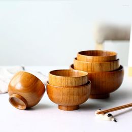 Bowls Japanese Natural Wooden Bowl 9/10/11/13/14/15CM Fruit Salad Noodle Rice Soup Jujube Wood Kitchen Utensils Anti-scald