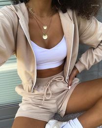 Women's Tracksuits Casual 2 Piece Set Women Spring Sports Suit Hoodies Long Sleeve Sexy Hooded Crop Tops High Wait Short Pants Jogger