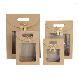 Gift Wrap 2Pcs Kraft Paper Bags With Clear Window Handle Bow Sealed Cupcake Cookie Packaging Wedding Party Favor Boxes