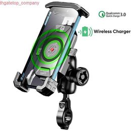 Car Waterproof 12V Motorcycle Mirror Handlebar 15W Wireless Qi/USB C PD 20W Cellphone Fast Charger Holder Mount Cradle with Switch