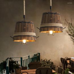 Pendant Lamps American Retro Loft Barrel Light Industrial Creative Dining Room Cafe Restaurant Adjustable Chandelier Wood Drolight