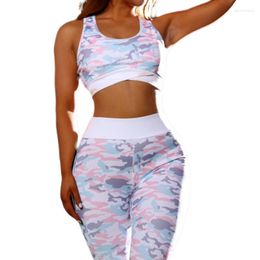 Active Sets Yoga Tracksuit Cropped Bra Long Pant Fitness Light Pink Print Hip Lifting High Waist Sports Leggings Set