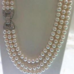 Charming Jewellery 3rows 9-10mm White Pearl Necklace 17-19inch
