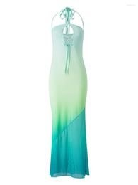 Party Dresses Women Sexy Cutout Bodycon Halter Neck Midi Dress Tie Dye Up Hollow Out Backless Club Cocktail